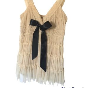 Women's sheer ruffle tank top with black bow